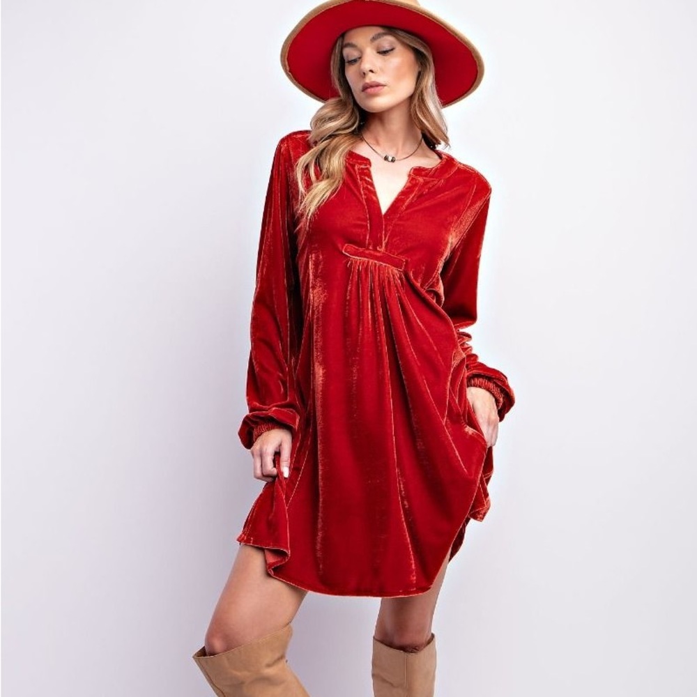 Easel velvet tunic Dress with Pockets-bronze